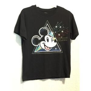 Disney Mickey Mouse Rhinestone Short Sleeve Graphic Tee Black Sz XS